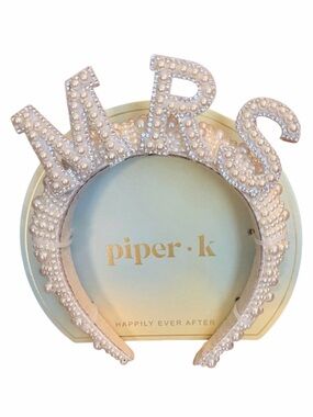 NEW Piper.K "MRS" White Pearl Wedding Rhinestone Headband Bachelorette Party